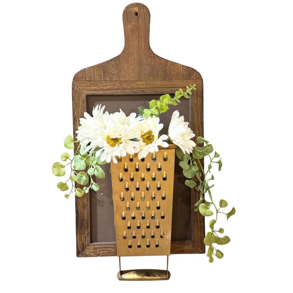 Floral Cheese Grater Wall Decor Rustic Farmhouse Kitchen Art Primitive Country